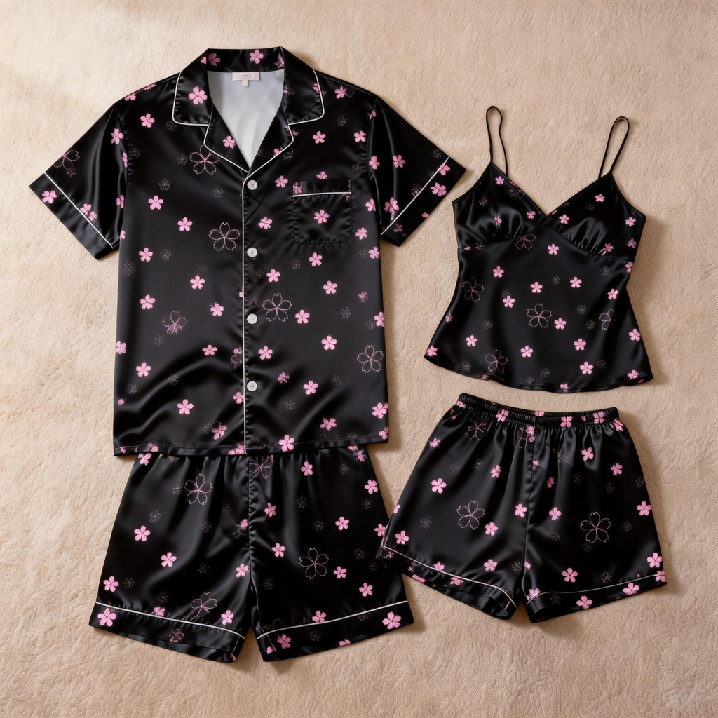 Elegant Couple Satin Pajamas ¨C Lightweight Short Set