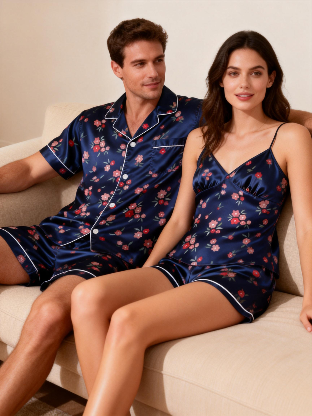 Romantic Matching Satin Pajamas for Couple