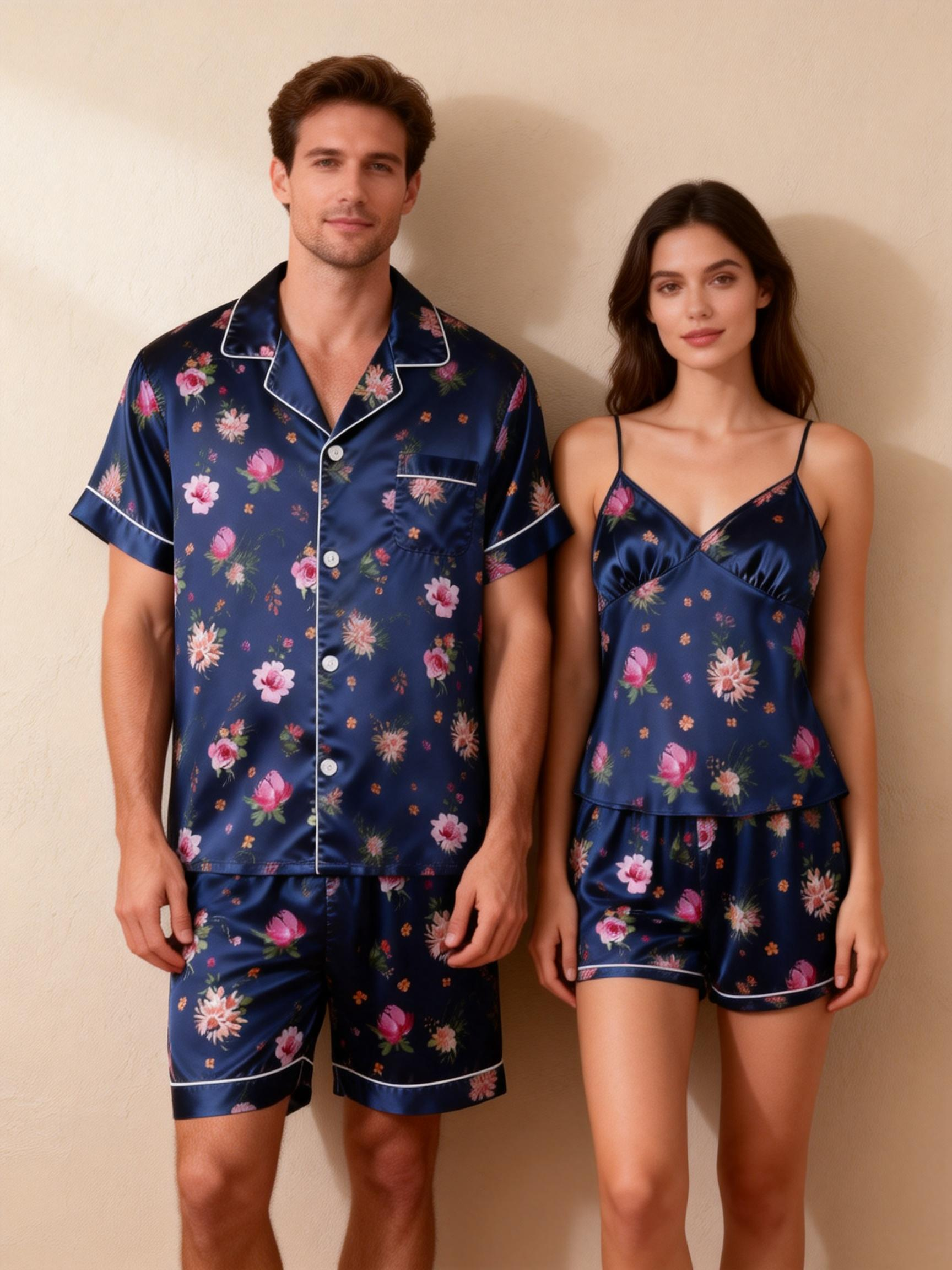 Couple¡¯s Silky Evening Pajamas ¨C Satin Short Set