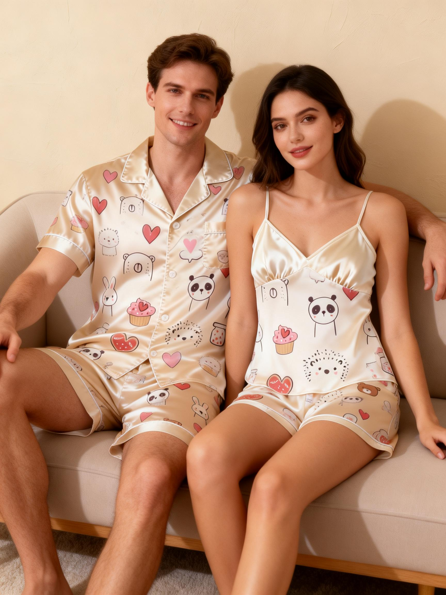Silky Satin Pajamas Short Set ¨C Couple¡¯s Sleep Essential