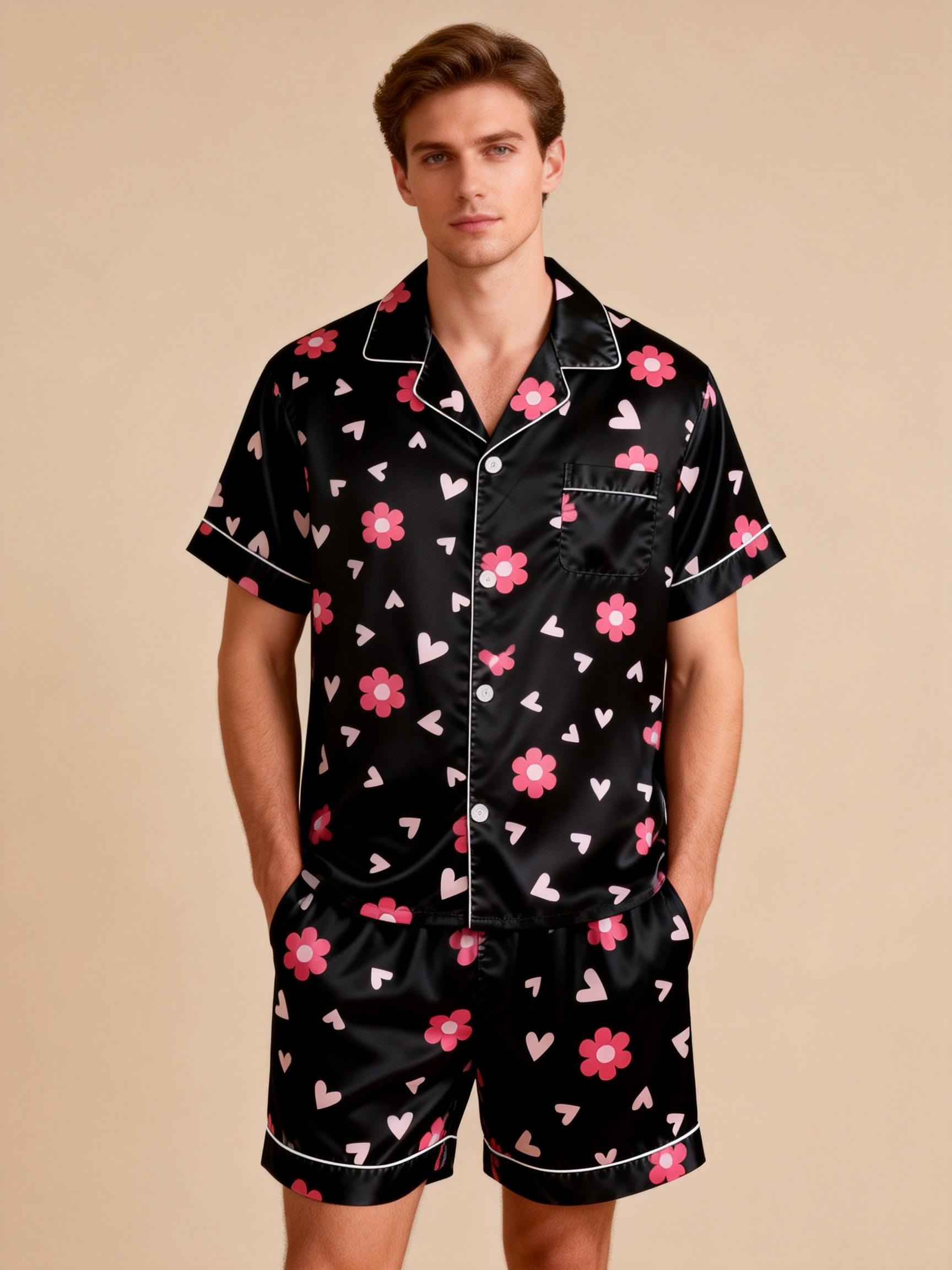 Silky Classic Couple Satin Pajamas Short Set ¨C Luxurious Matching Sleepwear