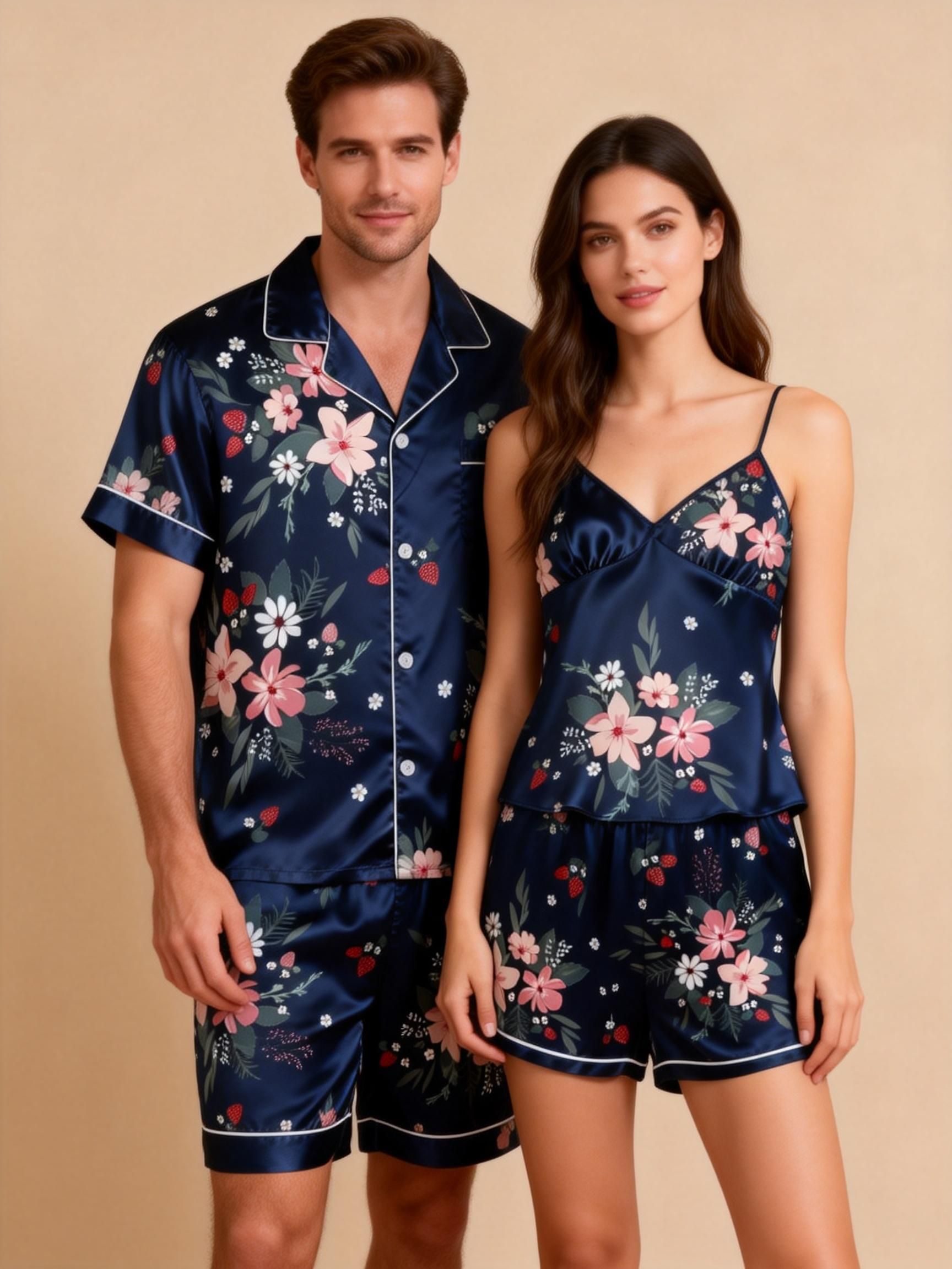 Couple¡¯s Silky Satin Short Set ¨C Ideal Anniversary Gift