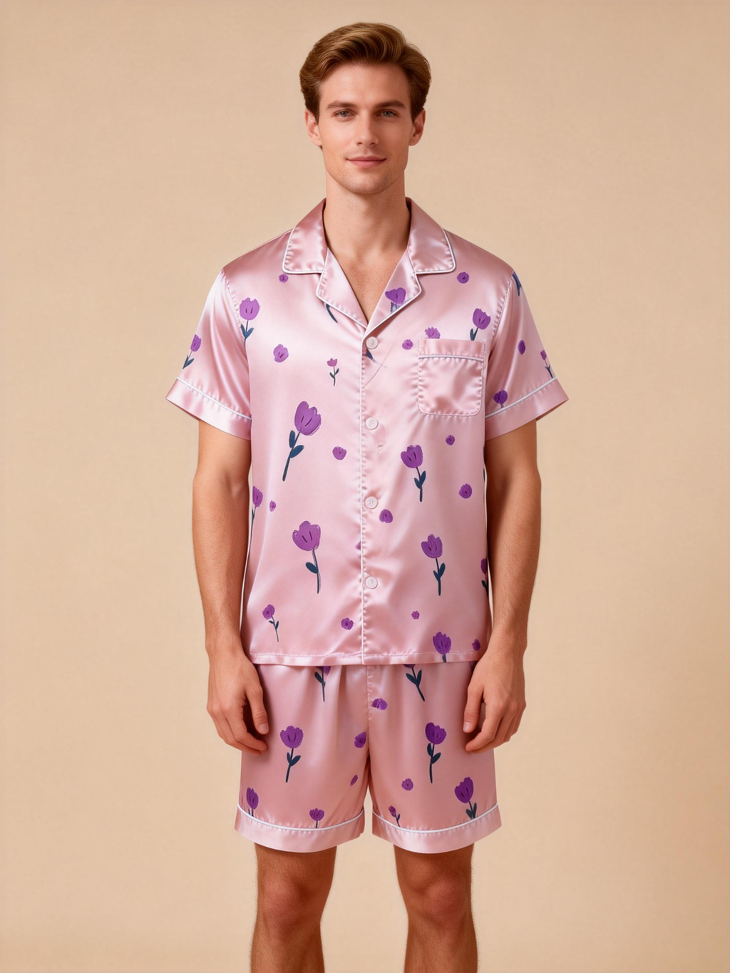 Couple¡¯s Silky Nightwear ¨C Satin Short Pajama Set