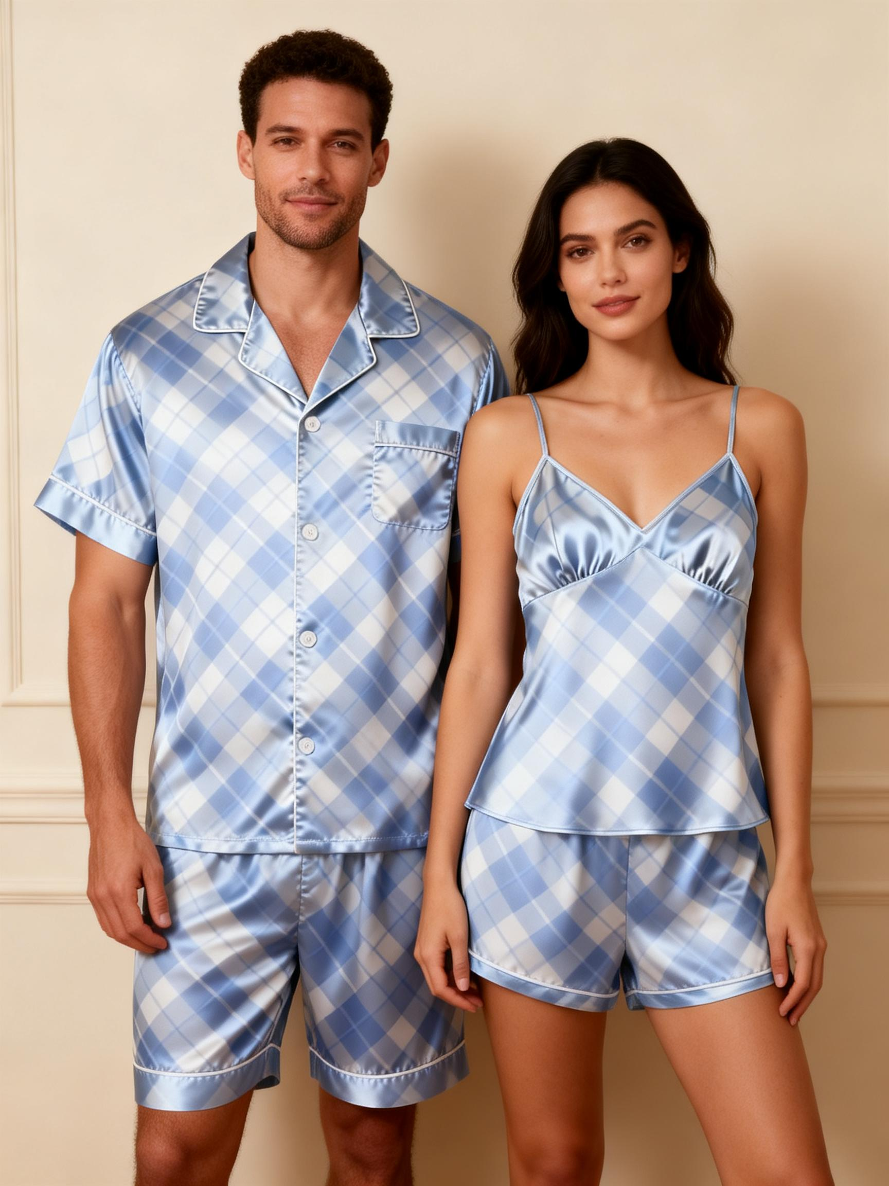 Silky Classic Couple Pajamas ¨C Hotel-Grade Satin Sleepwear