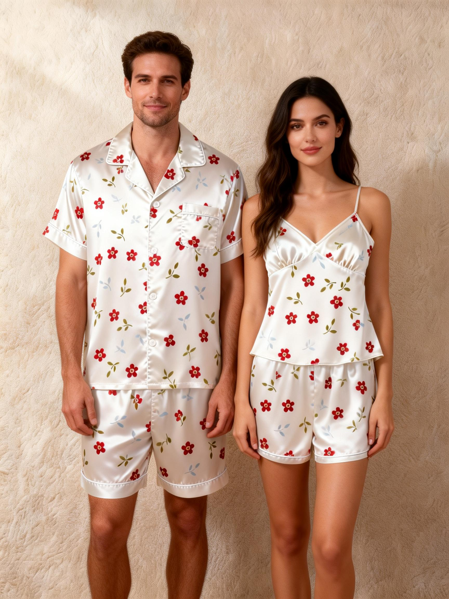 Romantic Silky Sleep Set for Couples ¨C Satin Pajamas