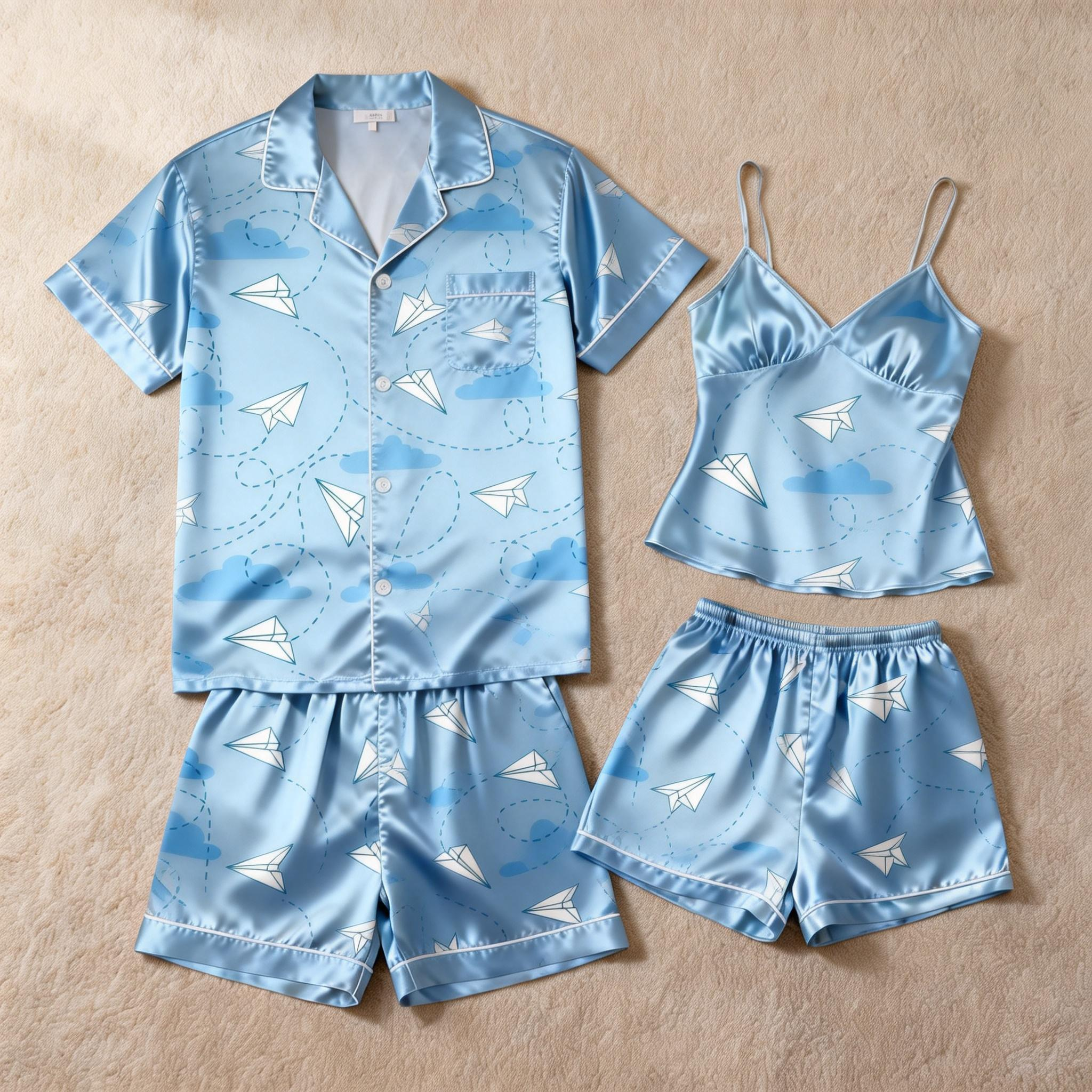 Silky Touch Classic Couple Pajamas ¨C Satin Short Set