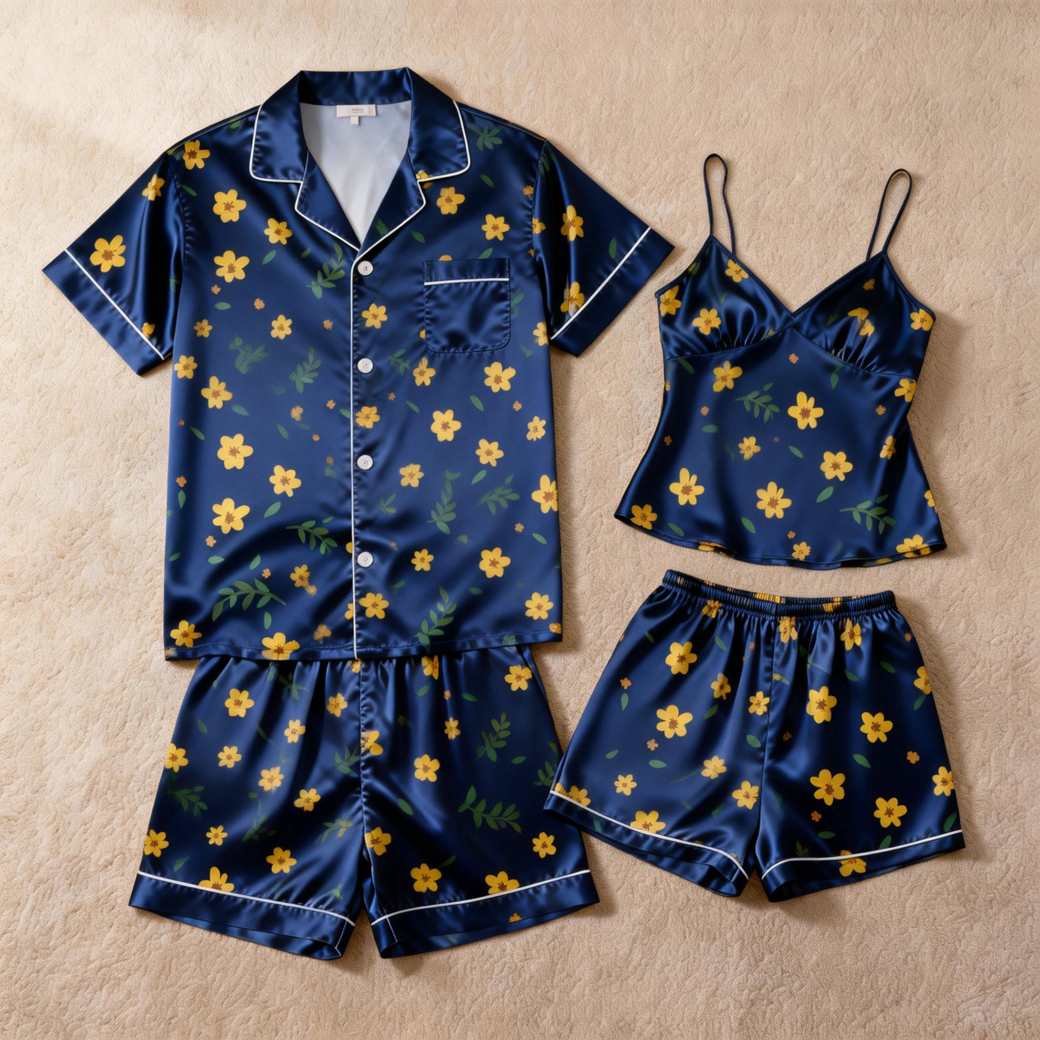 Couple¡¯s Silky Satin Sleepwear ¨C Classic Short Pajama Set