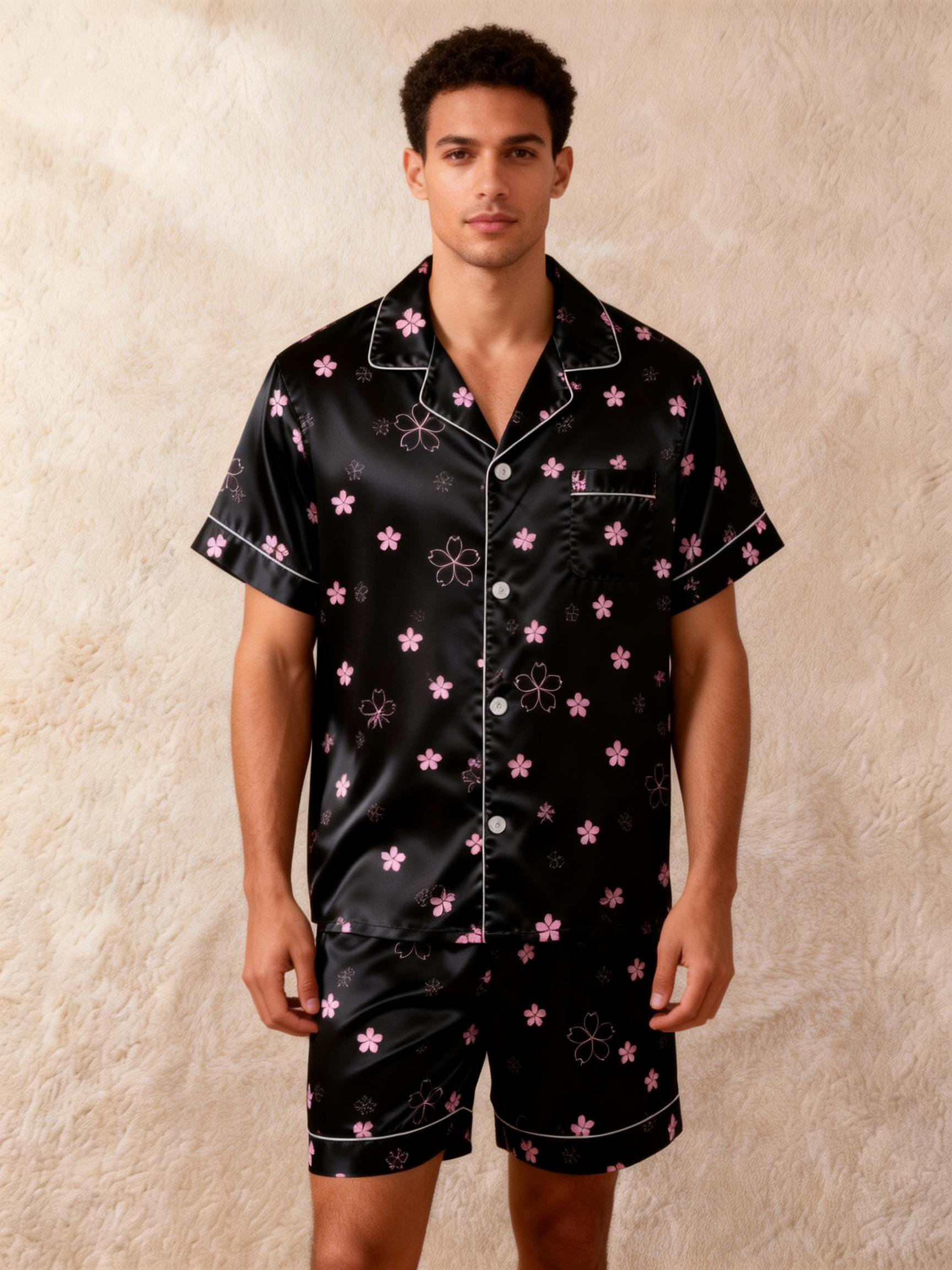 Elegant Couple Satin Pajamas ¨C Lightweight Short Set