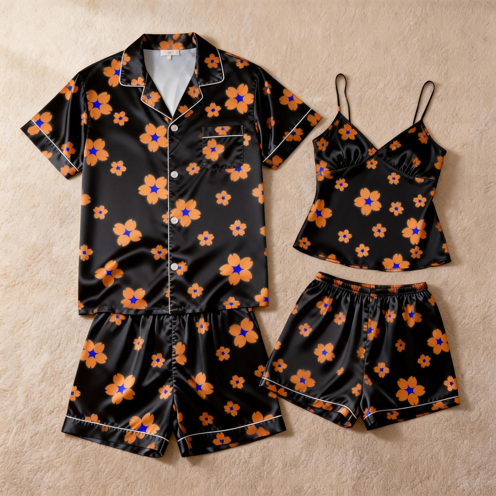 Couple¡¯s Silky Sleepwear ¨C Satin Pajama Shorts Set