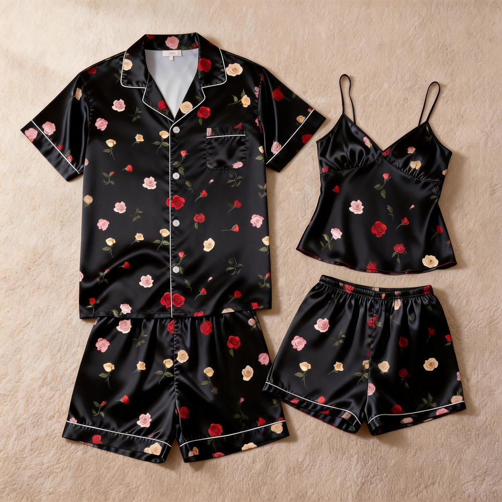 Silky Classic Pajamas for Two ¨C Satin Short Set