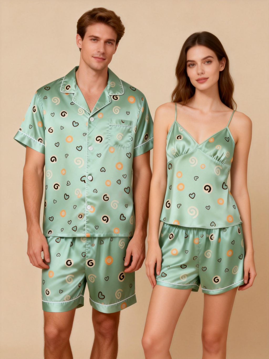 Romantic Silky Satin Pajamas for Two ¨C Short & Comfortable