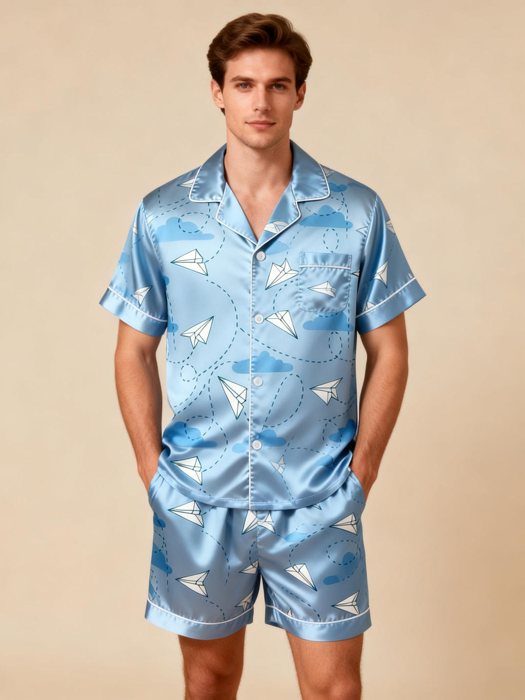 Silky Touch Classic Couple Pajamas ¨C Satin Short Set