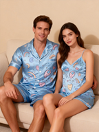 Matching Silky Satin Pajamas for Couples ¨C Short & Sweet Design