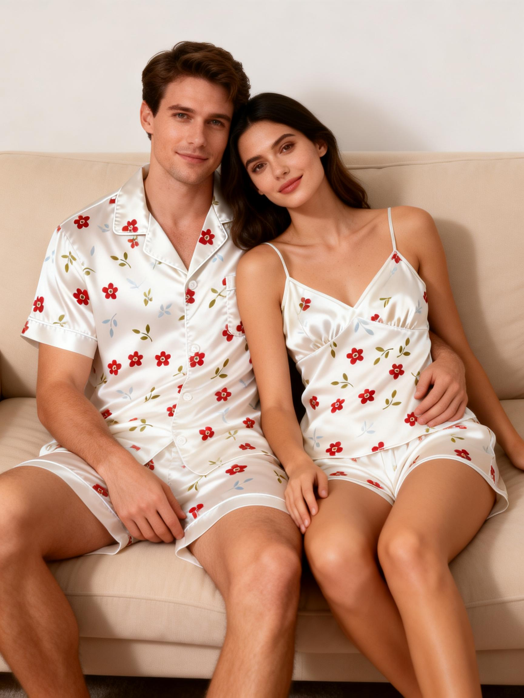 Romantic Silky Sleep Set for Couples ¨C Satin Pajamas