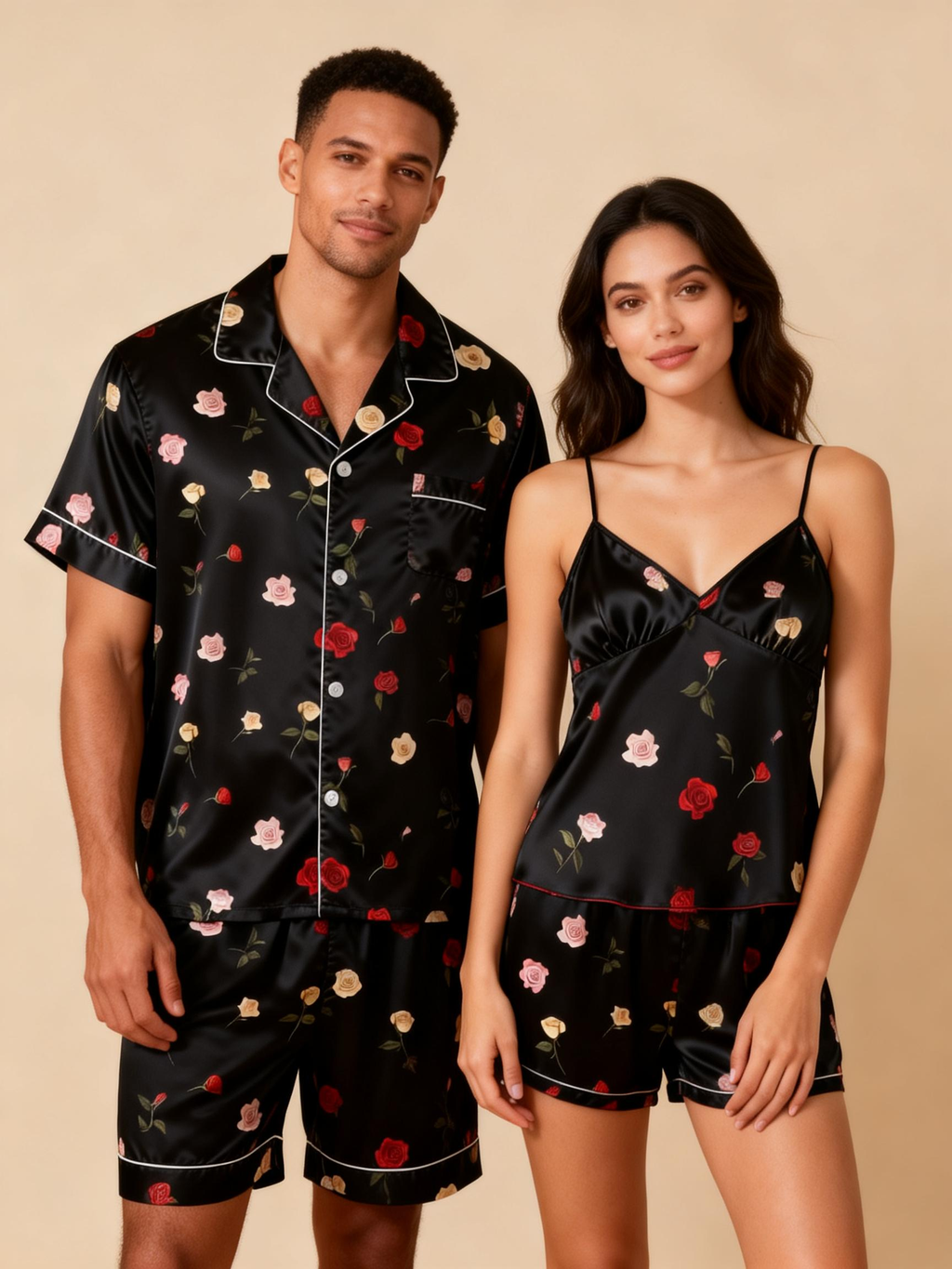 Silky Classic Pajamas for Two ¨C Satin Short Set