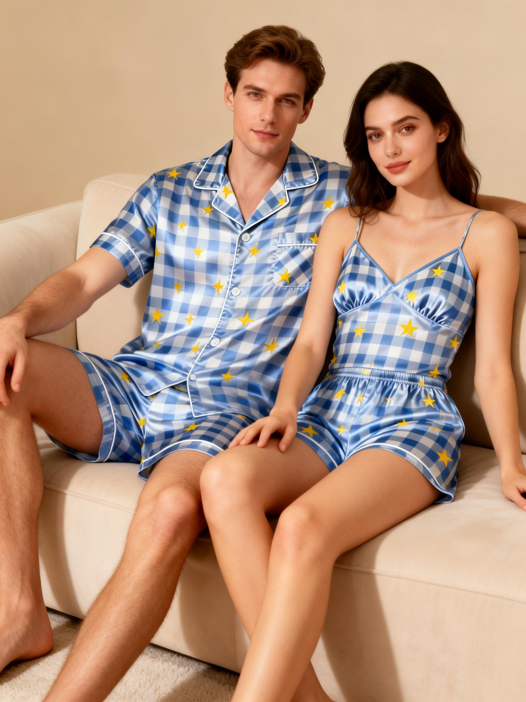Silky Satin Sleep Set for Couples ¨C Short Sleeve Design
