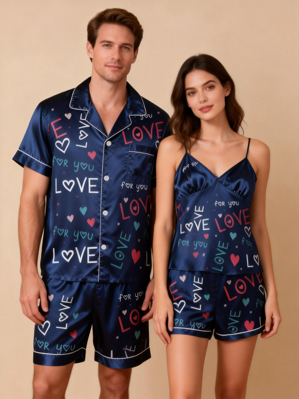 Matching Silky Sleep Pajamas for Couples ¨C Satin Fabric