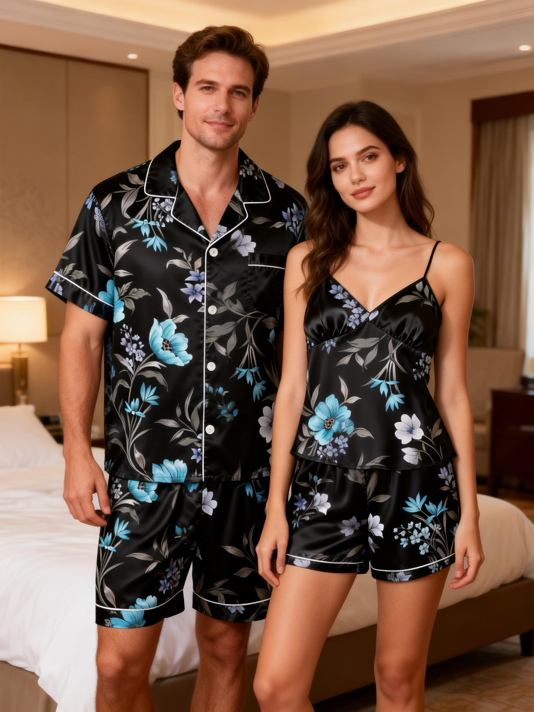 Couple¡¯s Satin Sleepwear Set ¨C Short & Comfortable