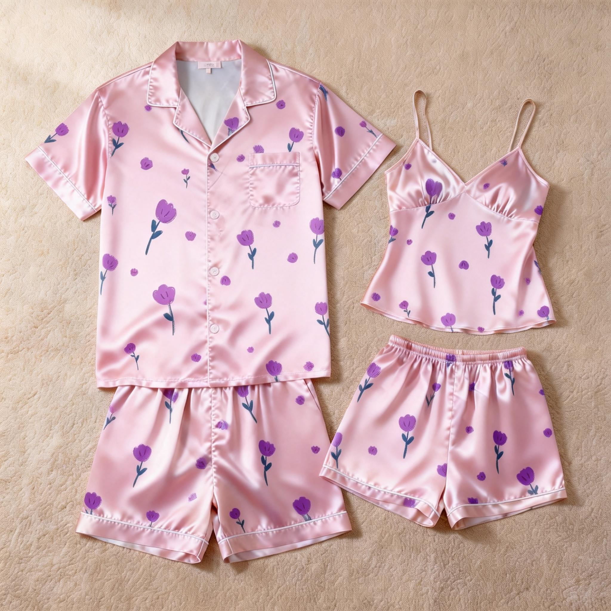 Couple¡¯s Silky Nightwear ¨C Satin Short Pajama Set