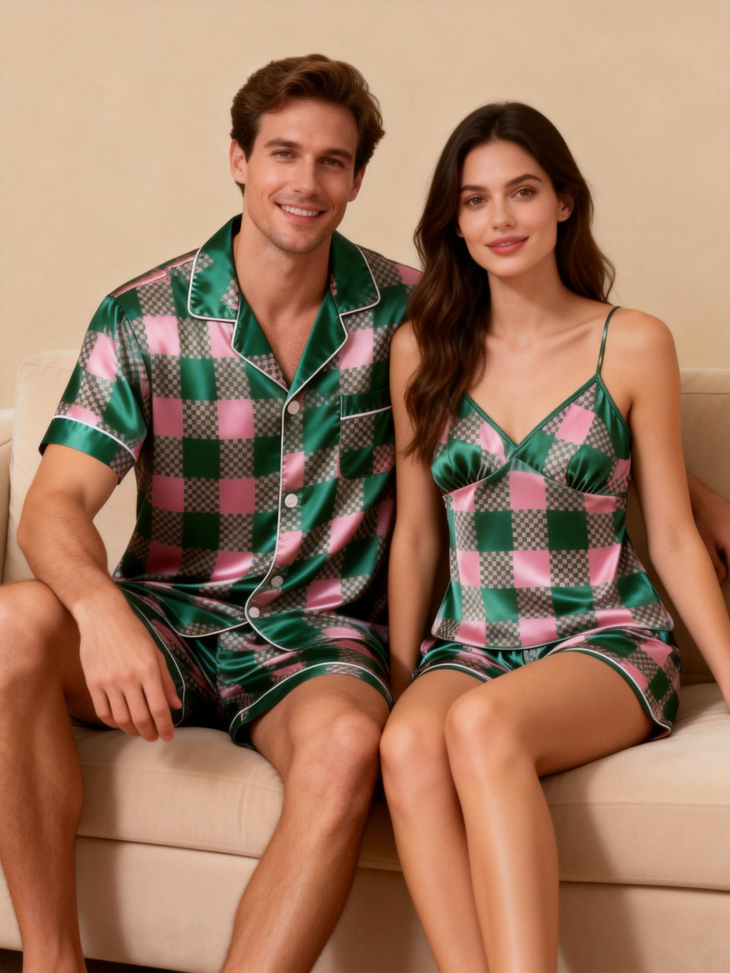 Silky Smooth Couple Sleepwear ¨C Satin Pajama Set