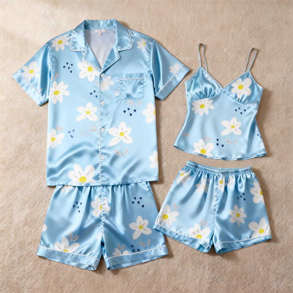 Silky Satin Lounge Set for Two ¨C Comfortable Short Pajamas