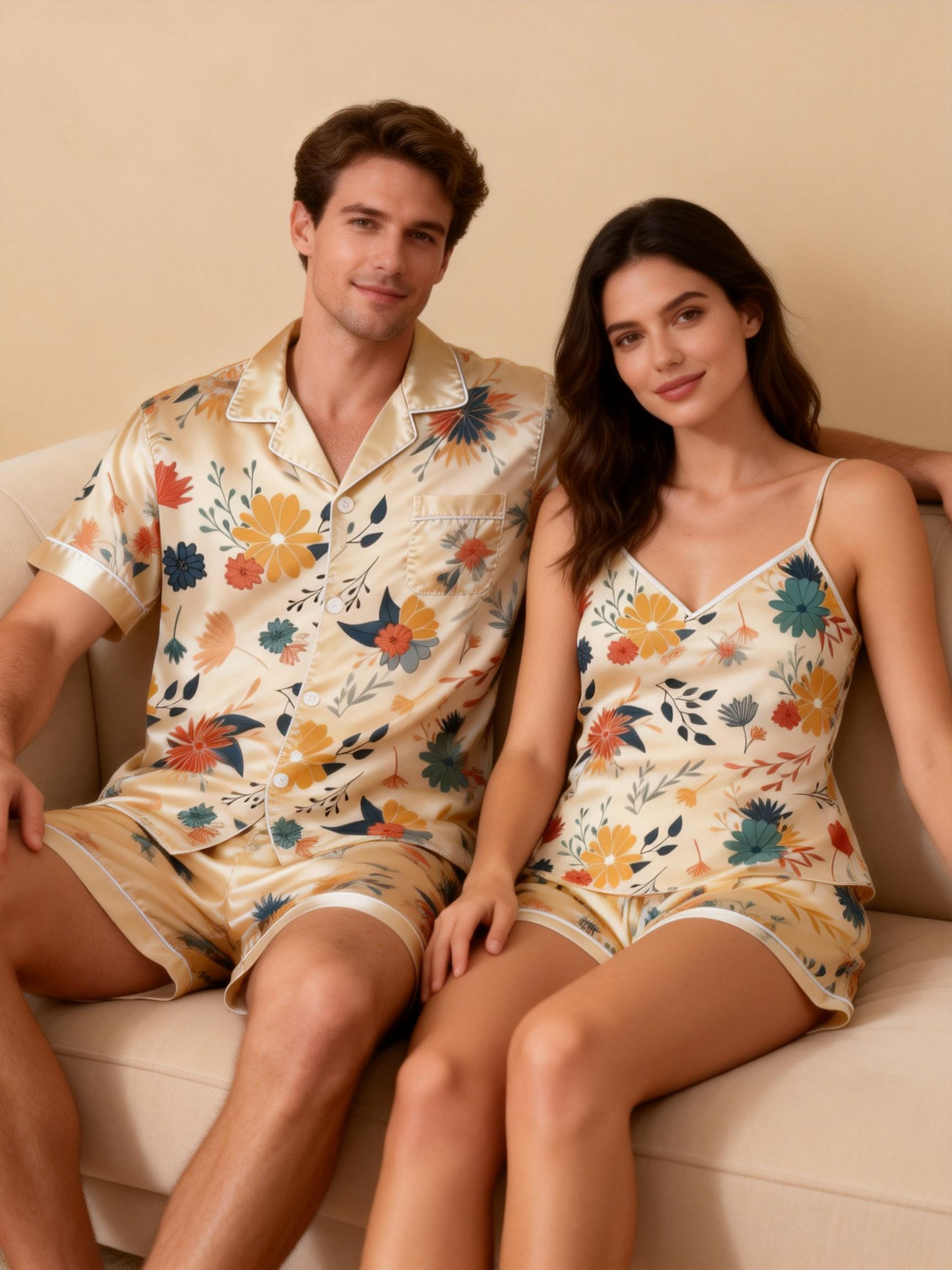 Silky Satin Sleepwear Gift Set for Couples ¨C Short Pajamas