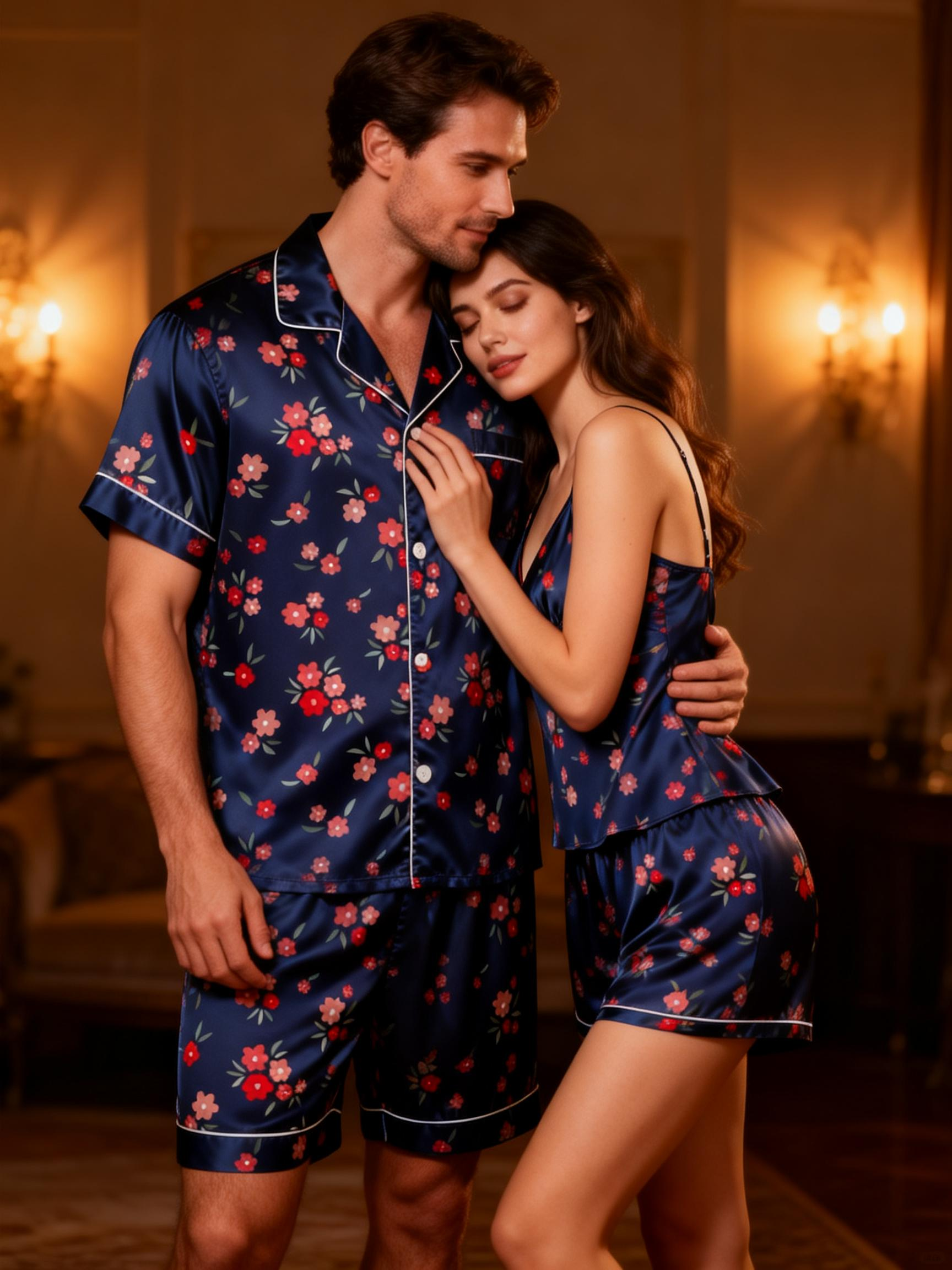 Romantic Matching Satin Pajamas for Couple