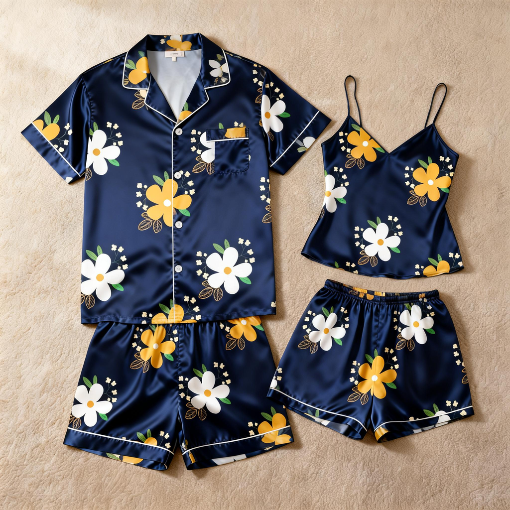 Silky Satin Pajamas for Him & Her ¨C Short Style Set