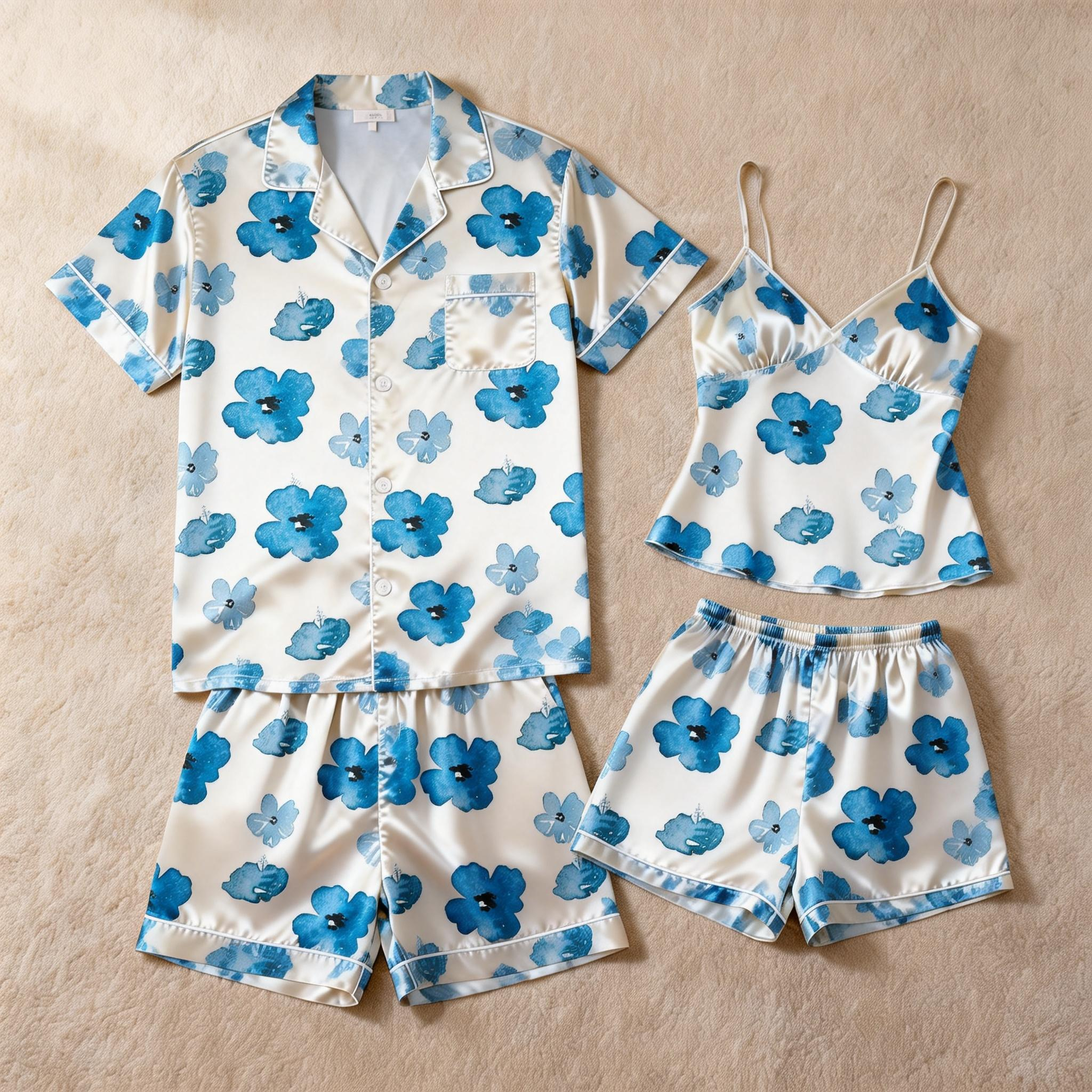 Silky Satin Matching Pajamas ¨C Couple Short Set