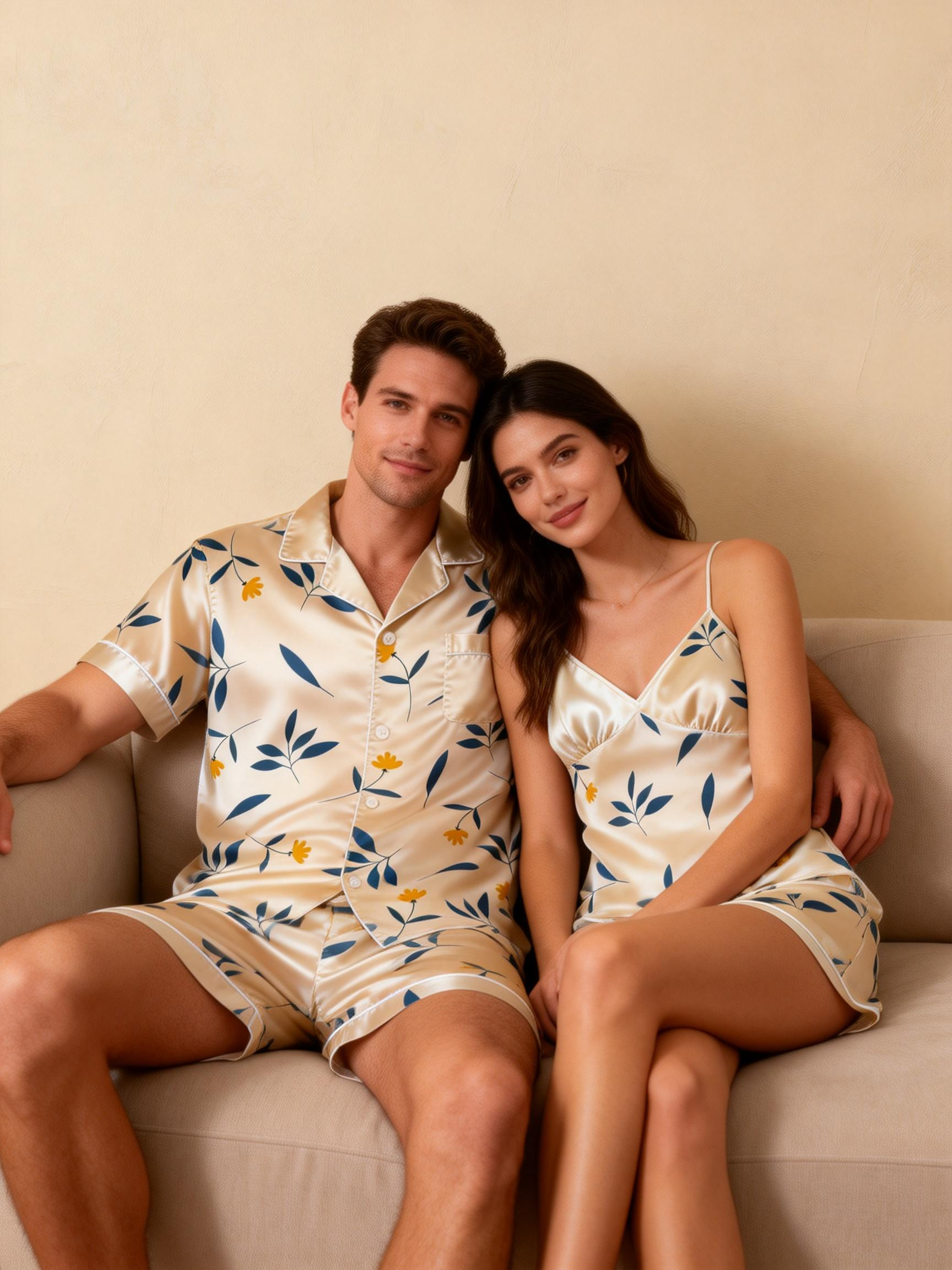 Matching Silky Pajamas for Couples ¨C Satin Short Style