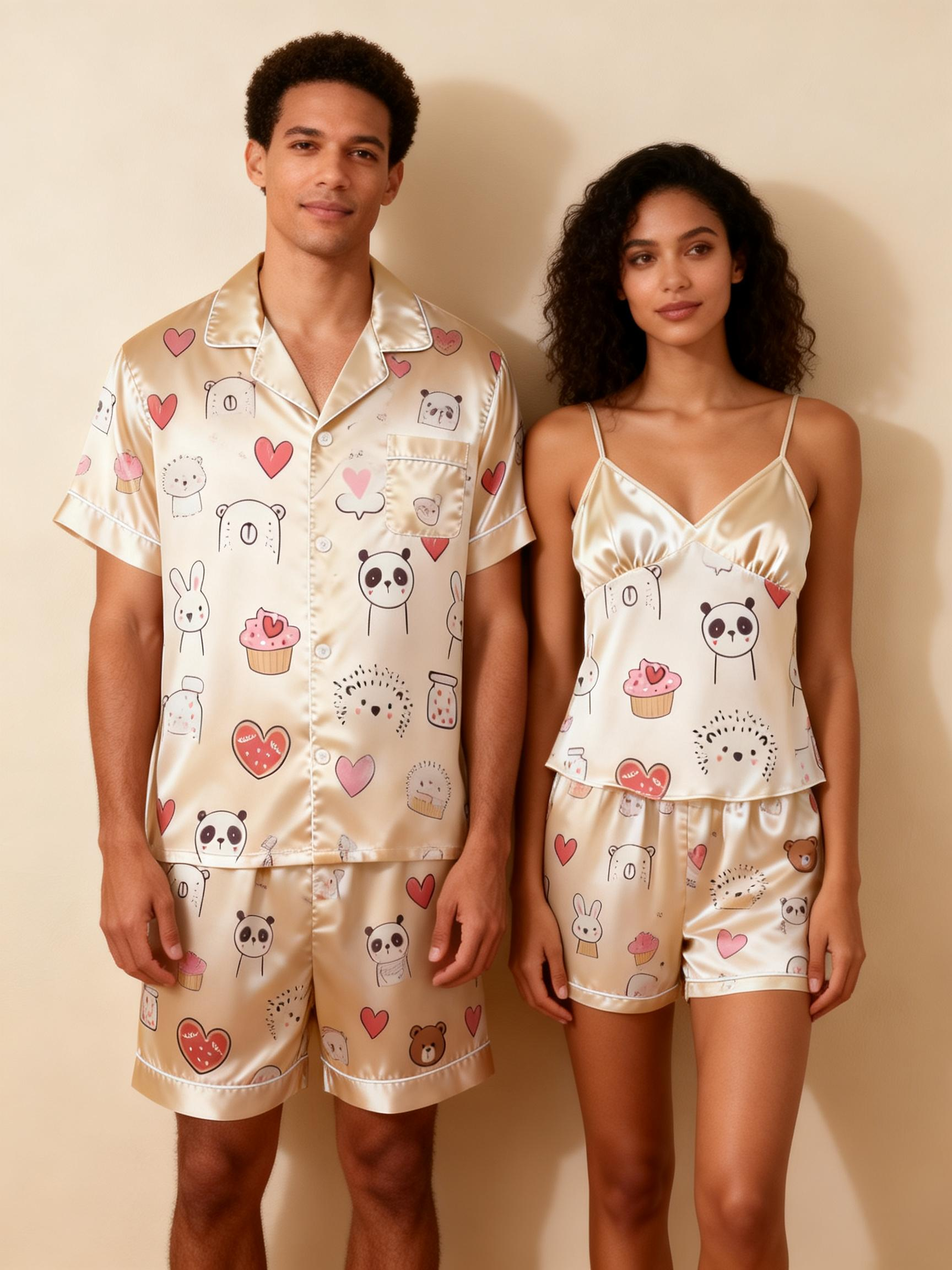 Silky Satin Pajamas Short Set ¨C Couple¡¯s Sleep Essential