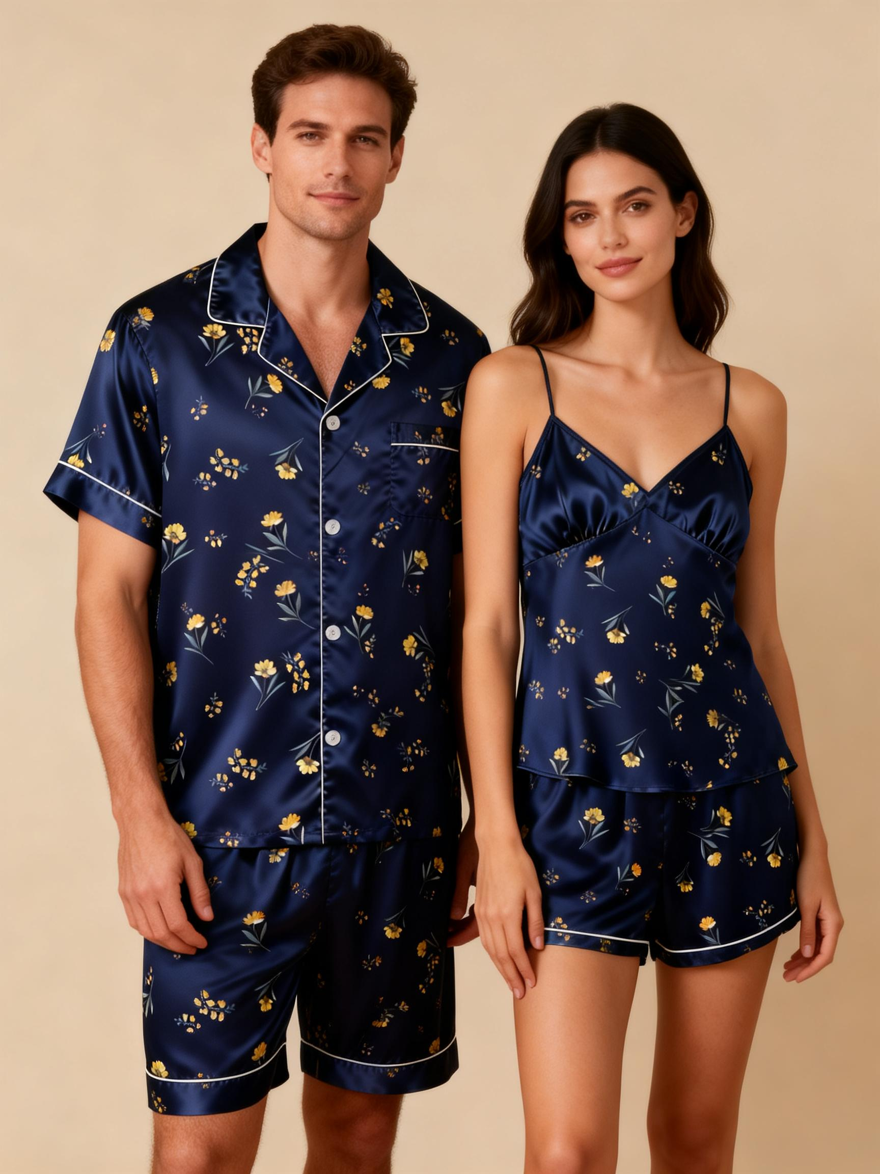 Silky Satin Couple Pajamas ¨C Perfect for Wedding Nights