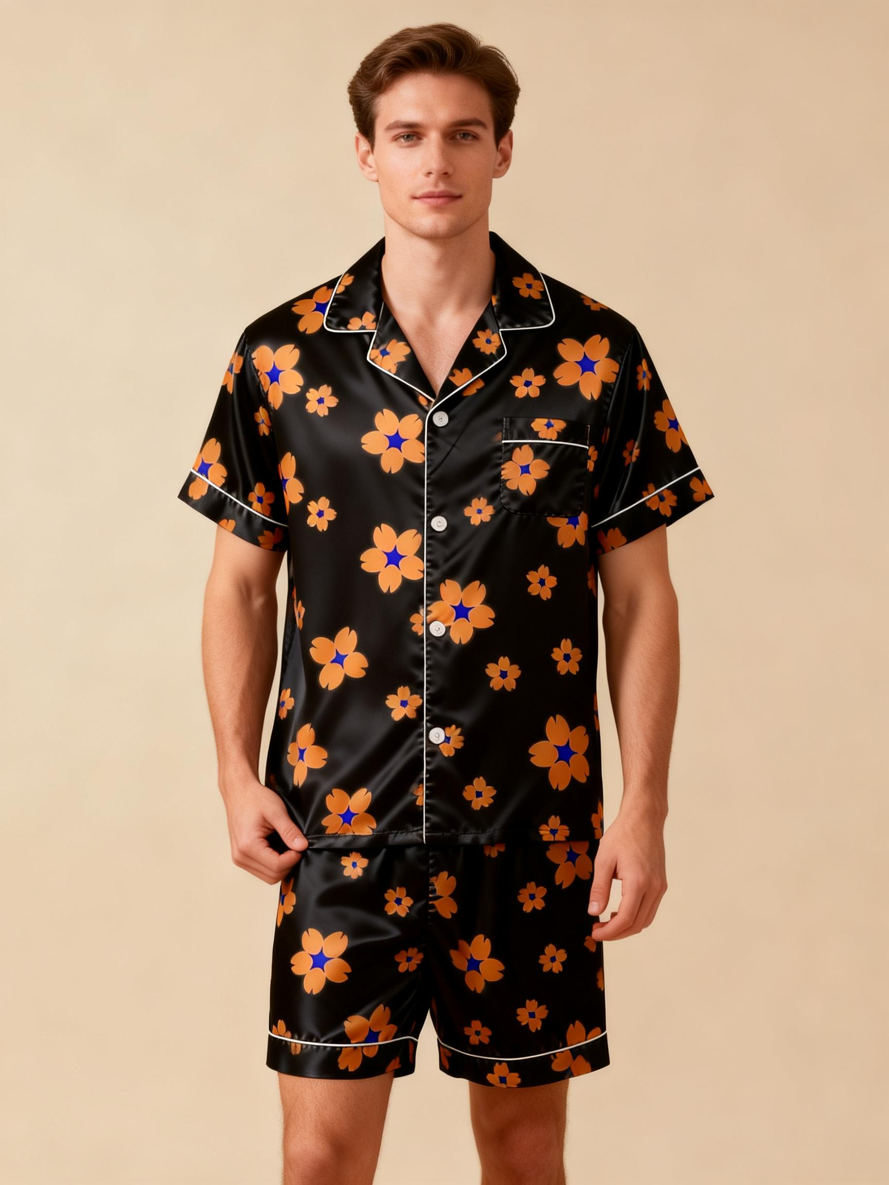 Couple¡¯s Silky Sleepwear ¨C Satin Pajama Shorts Set