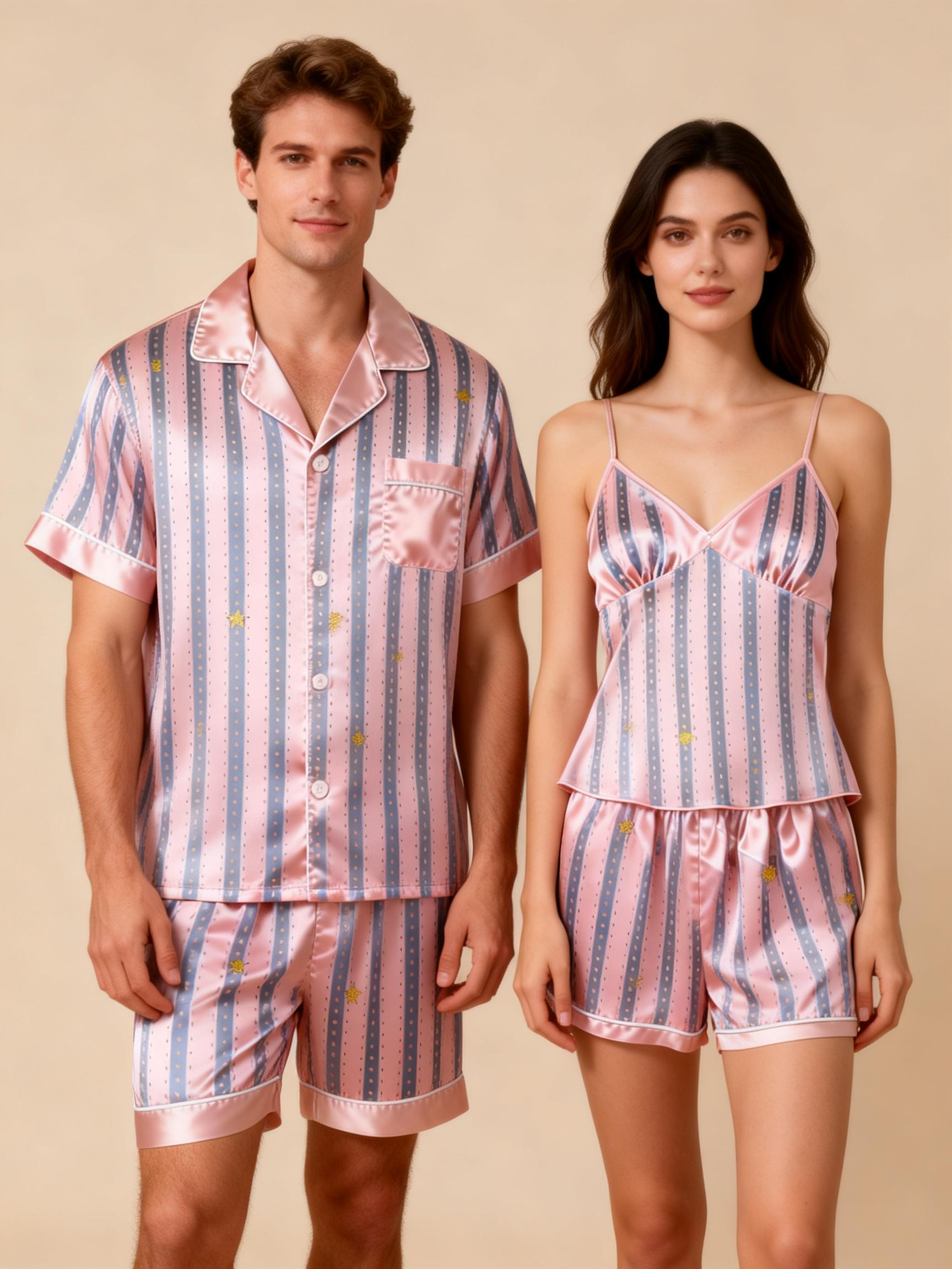 Silky Satin Pajama Short Set for Couples ¨C Elegant & Lightweight