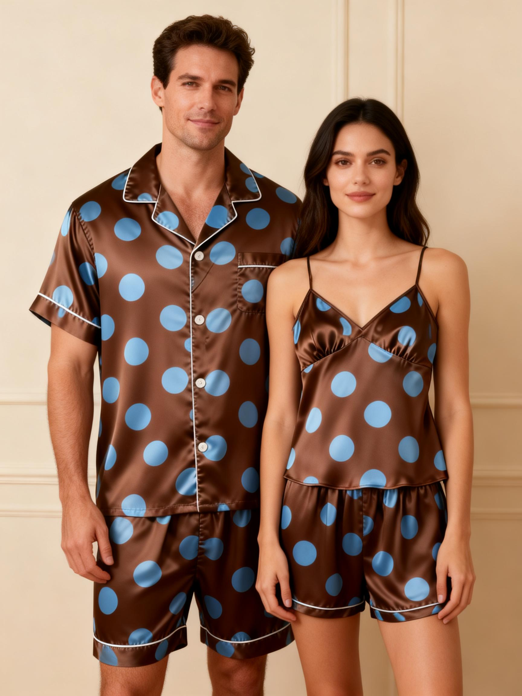 Couple¡¯s Silky Bedwear ¨C Classic Satin Pajama Short Set