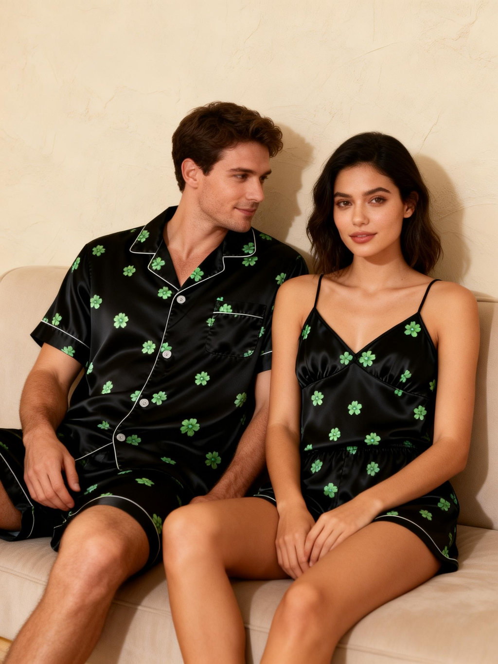Silky Satin Matching Set for Him & Her ¨C Sleepwear Perfection