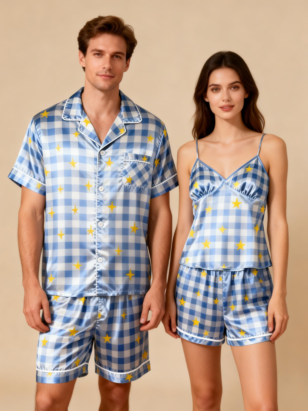 Silky Satin Sleep Set for Couples ¨C Short Sleeve Design