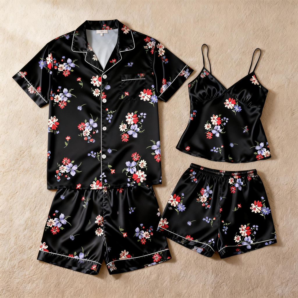 Silky Satin Couple Sleep Set ¨C Short & Stylish