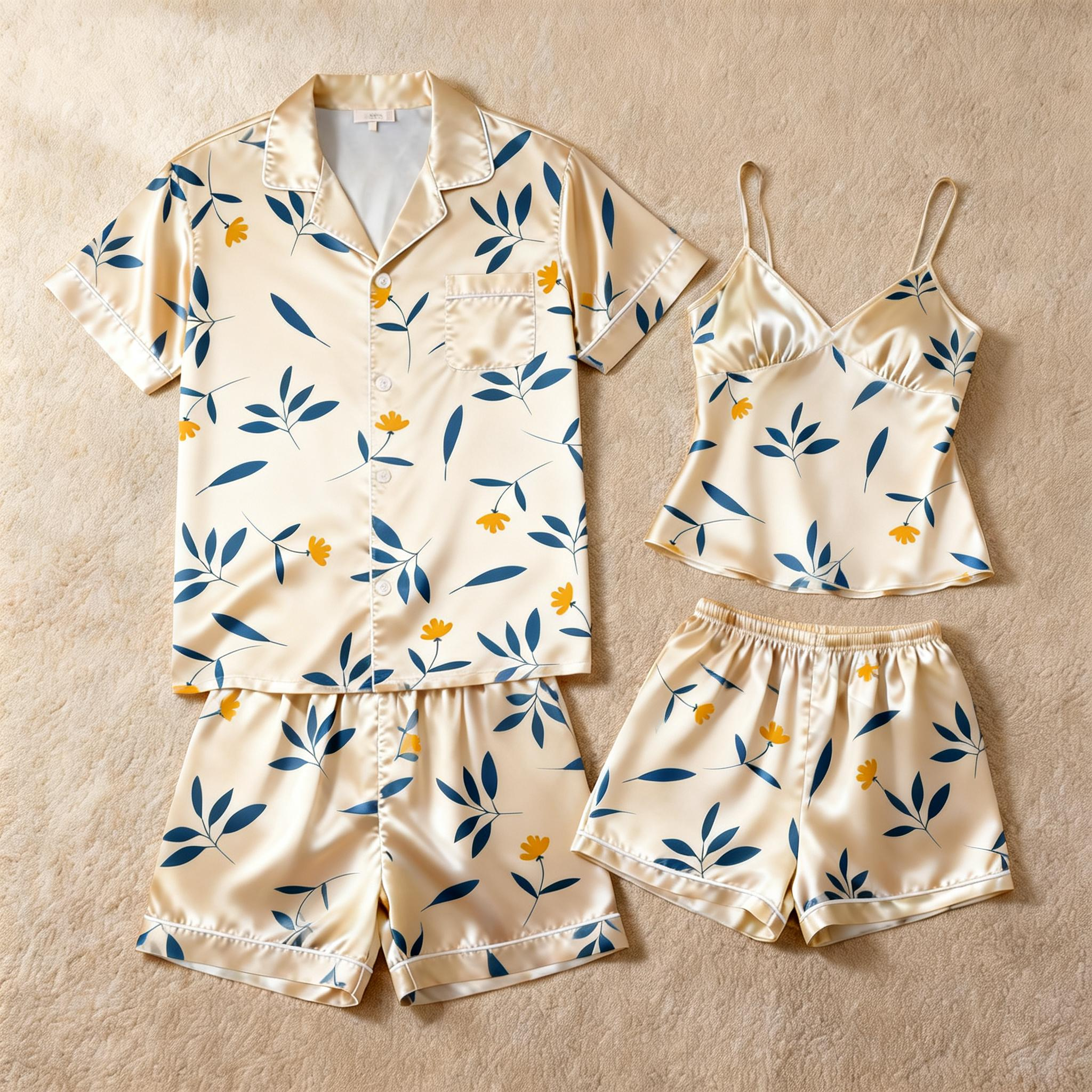 Matching Silky Pajamas for Couples ¨C Satin Short Style