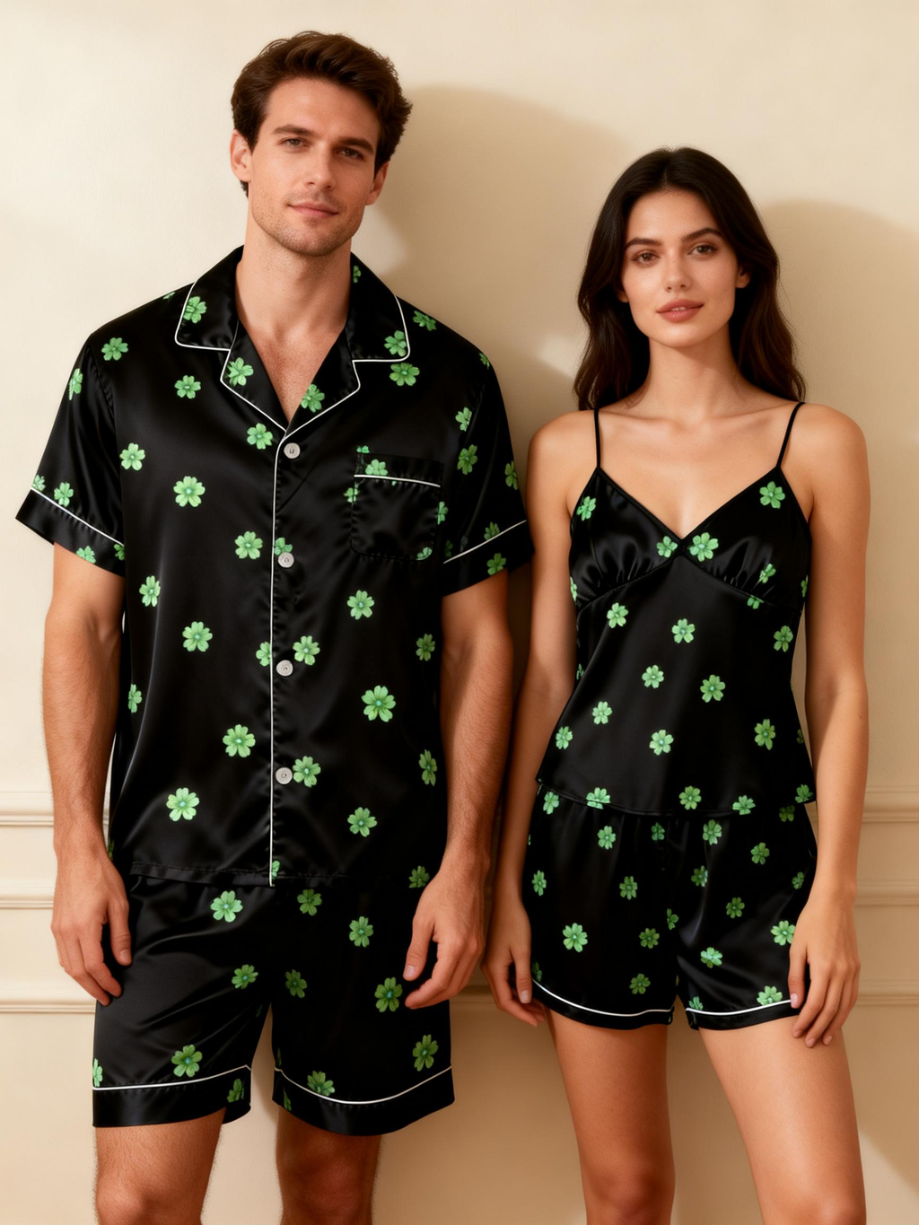 Silky Satin Matching Set for Him & Her ¨C Sleepwear Perfection
