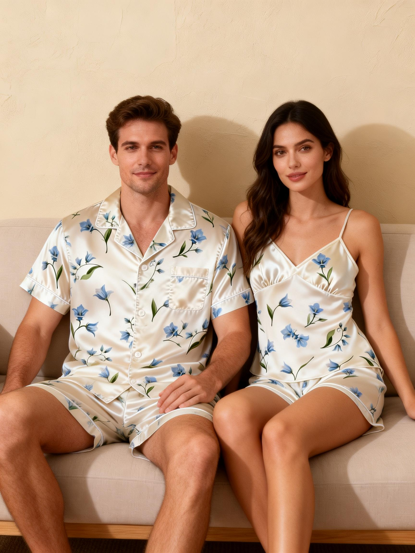 Couple¡¯s Silky Nighttime Pajamas ¨C Satin Short Set