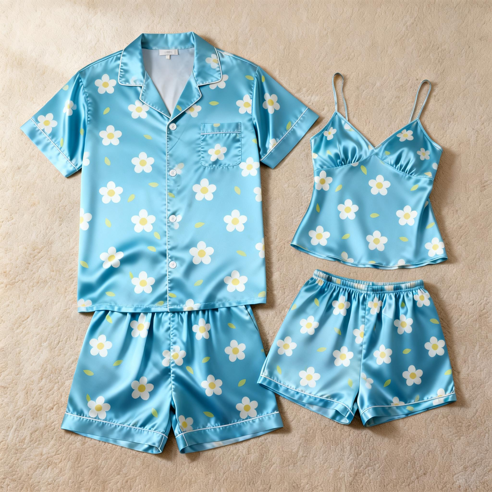 Classic Silky Couple Pajamas ¨C Satin Short Set for Relaxation