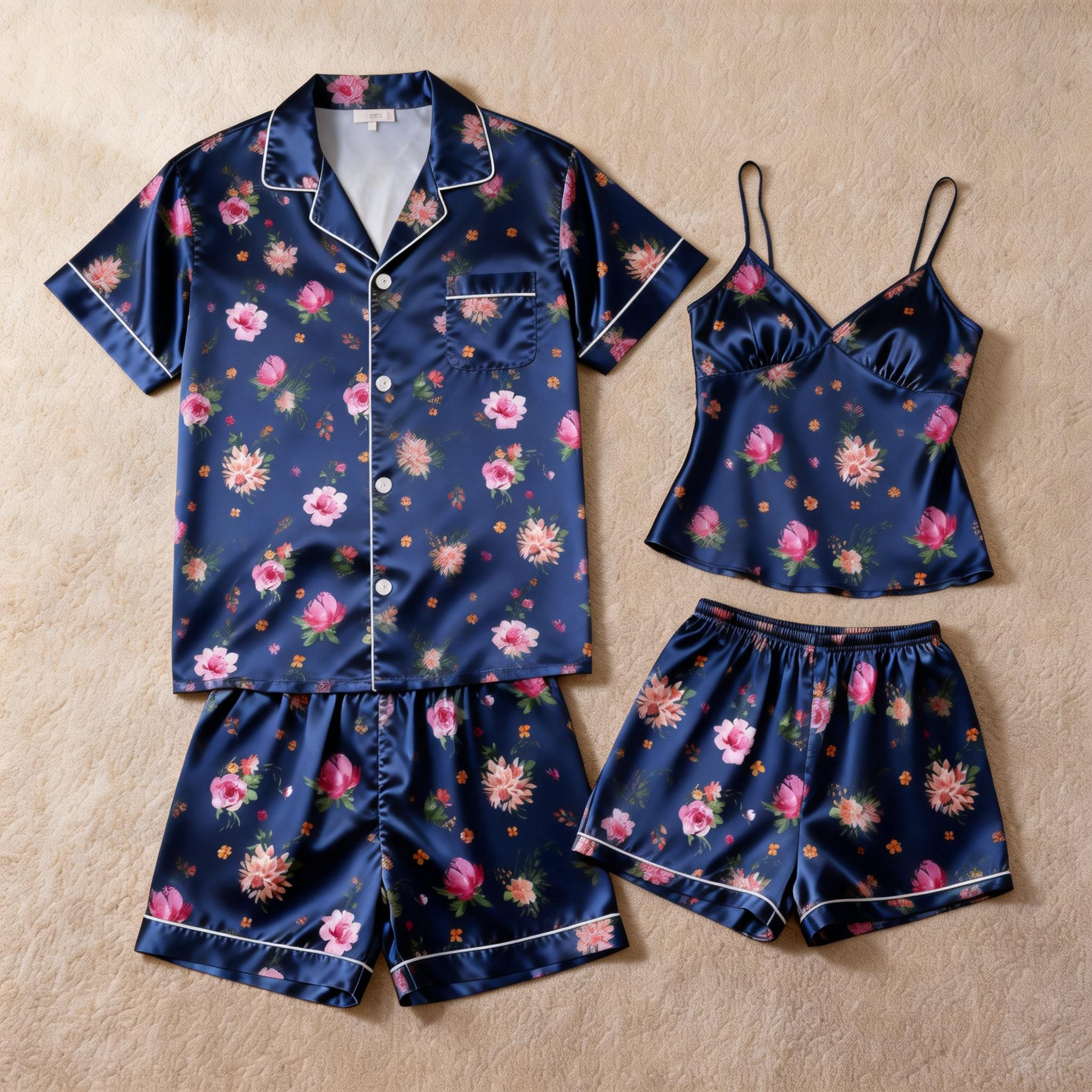 Couple¡¯s Silky Evening Pajamas ¨C Satin Short Set