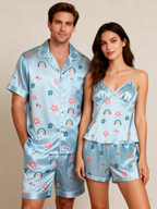 His & Her Satin Pajama Shorts Set ¨C Classic Comfort