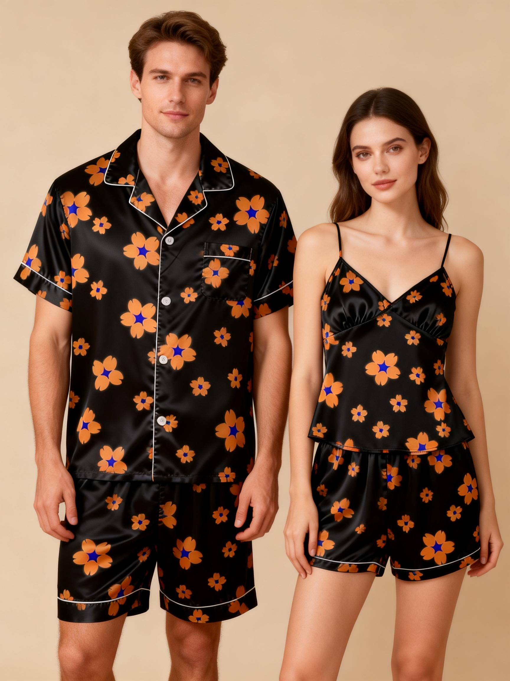 Couple¡¯s Silky Sleepwear ¨C Satin Pajama Shorts Set