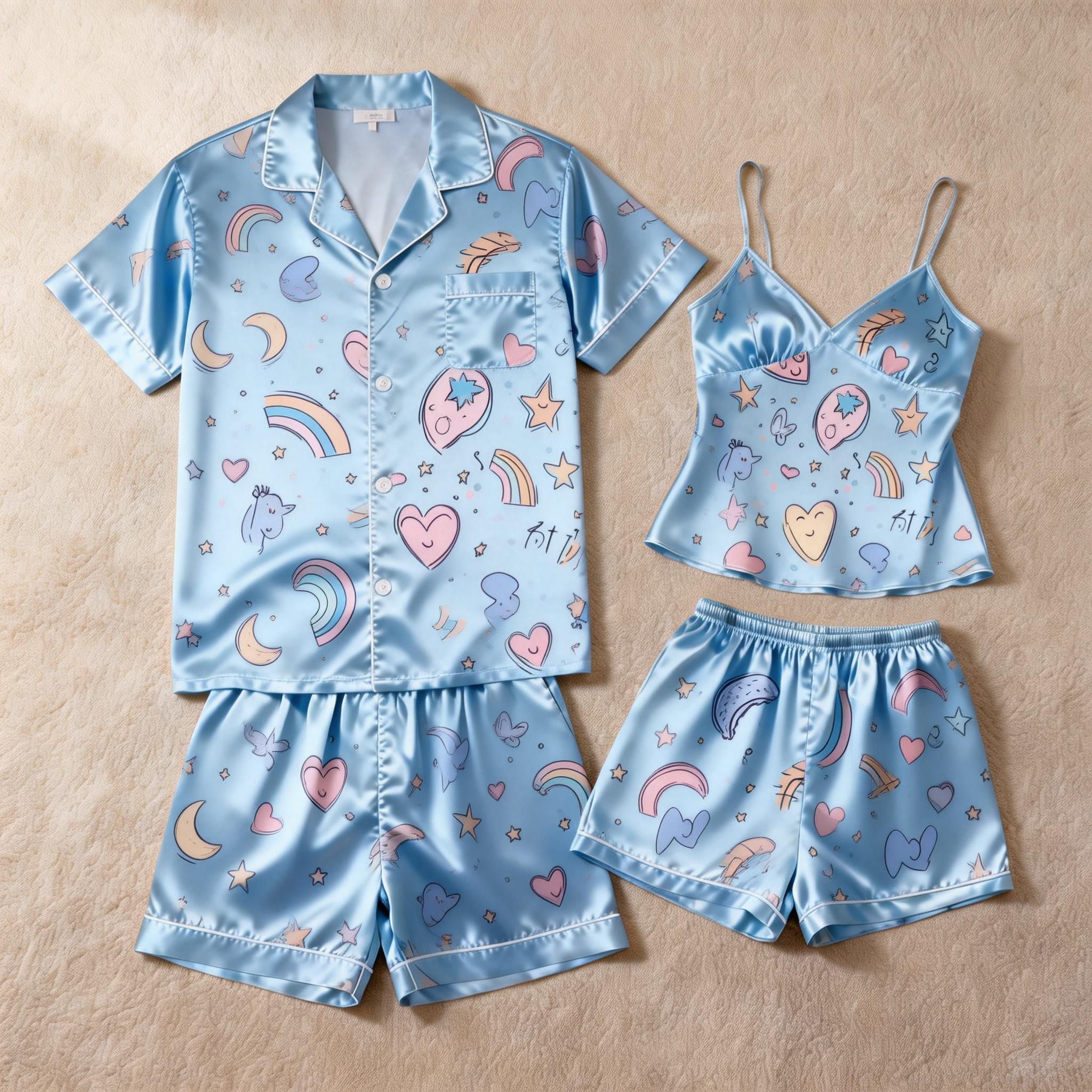 Matching Silky Satin Pajamas for Couples ¨C Short & Sweet Design