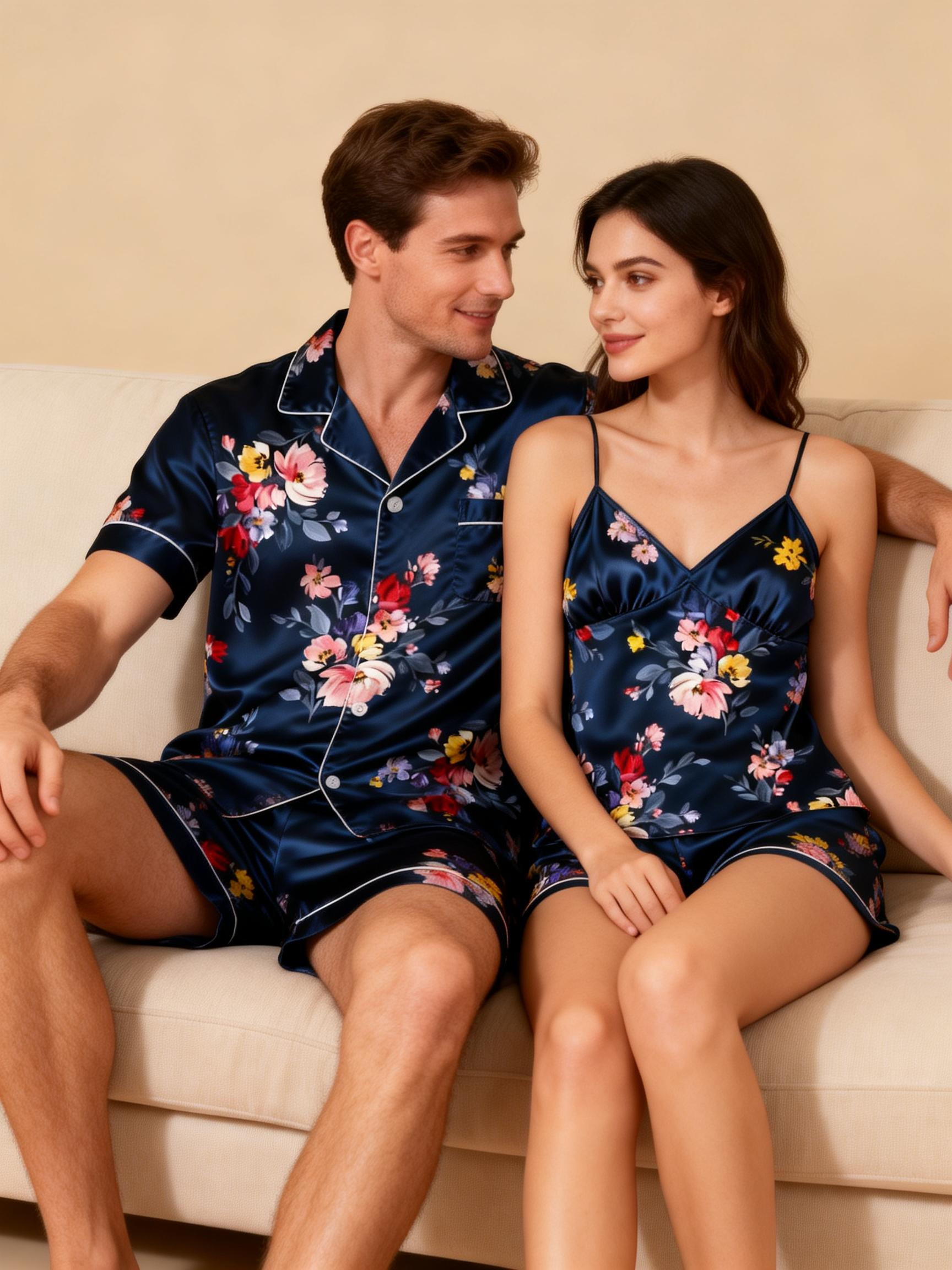 Classic Silky Satin Couple Pajamas ¨C Perfect for Gifts
