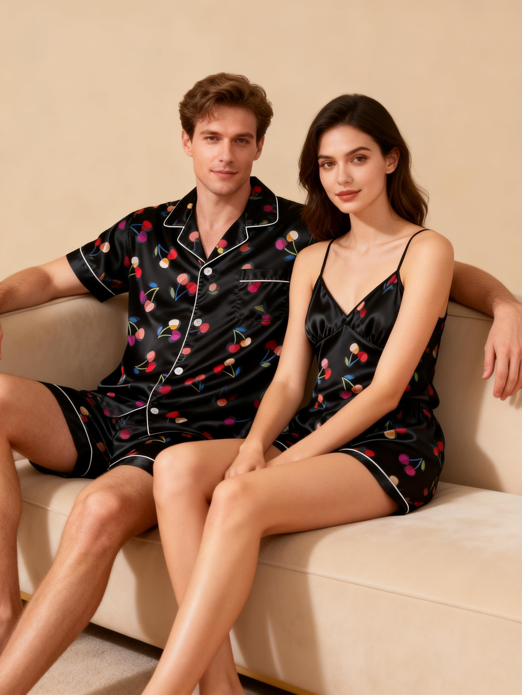 Ultra-Soft Silky Satin Pajama Set for Couples ¨C Short Style