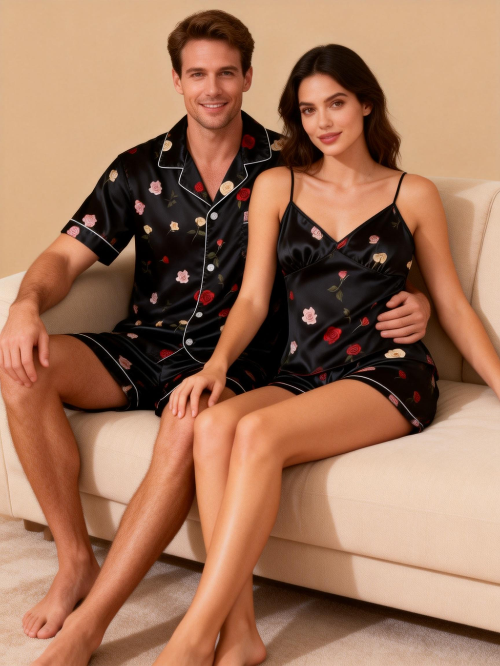 Silky Classic Pajamas for Two ¨C Satin Short Set