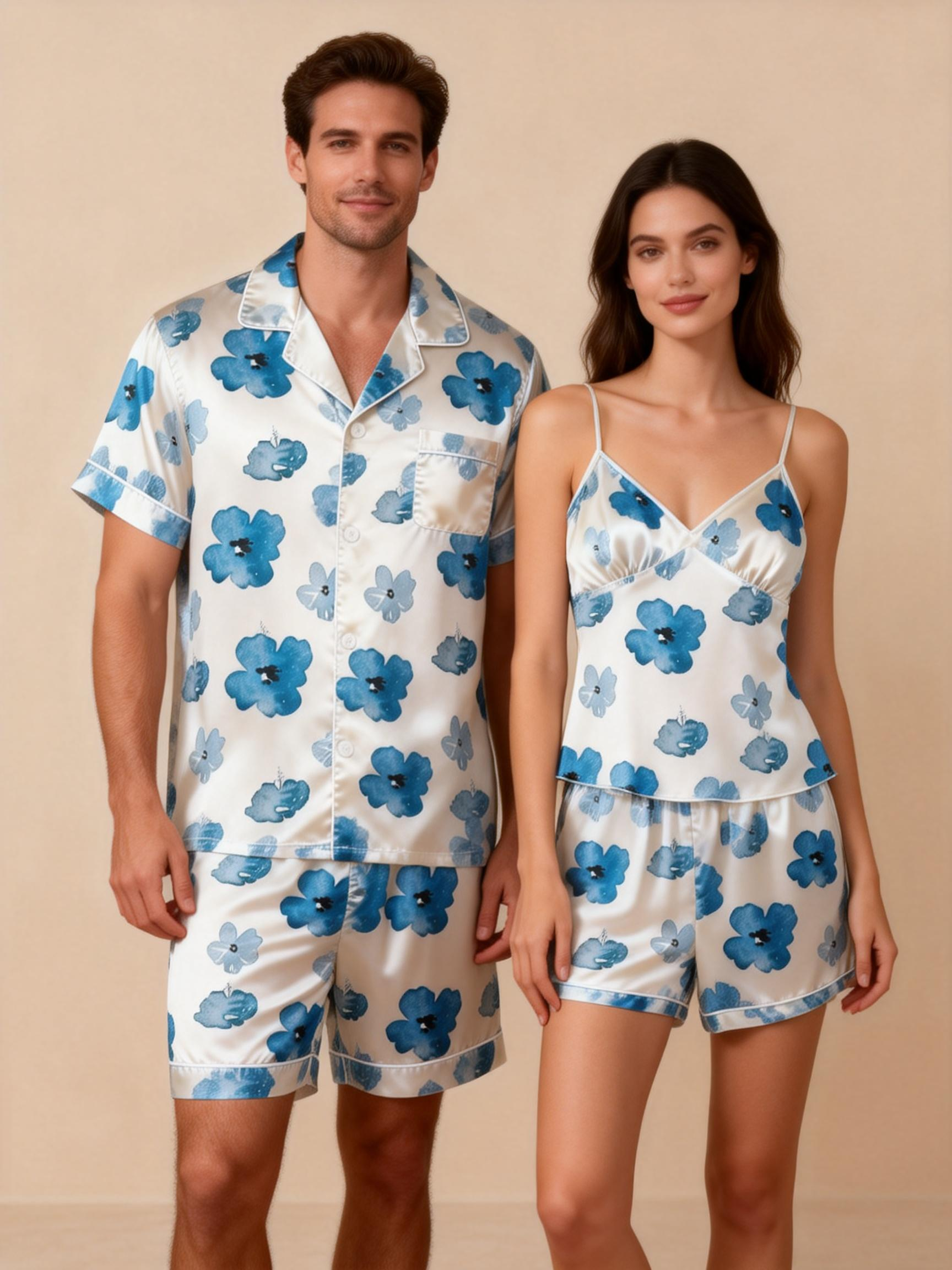 Silky Satin Matching Pajamas ¨C Couple Short Set